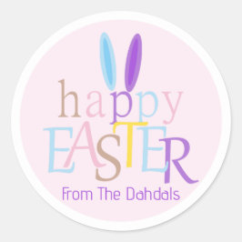 Gepersonaliseerde konijnenoren Happy Paaspastel Ro Ronde Sticker