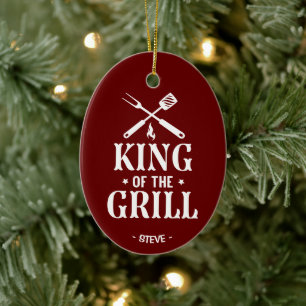 Gepersonaliseerde koning van de Grill Kerstmis Keramisch Ornament