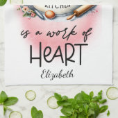 Gepersonaliseerde Koningin van de Keuken Roze Bloe Theedoek (Gevouwen)