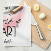 Gepersonaliseerde Koningin van de Keuken Roze Bloe Theedoek (Quarter Fold)