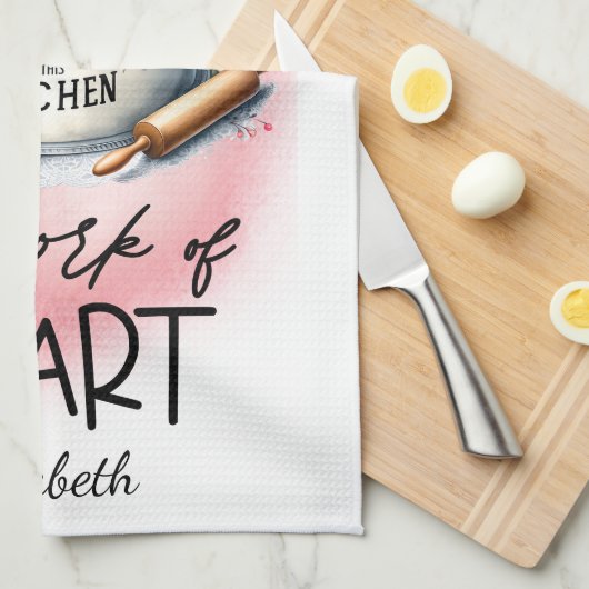 Gepersonaliseerde Koningin van de Keuken Roze Bloe Theedoek (Quarter Fold)