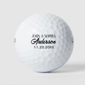 Gepersonaliseerde koppelnaam en datum zwart kleure golfballen