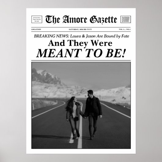 Gepersonaliseerde Koppels Krant Print 'Meant to Be (Voorkant)