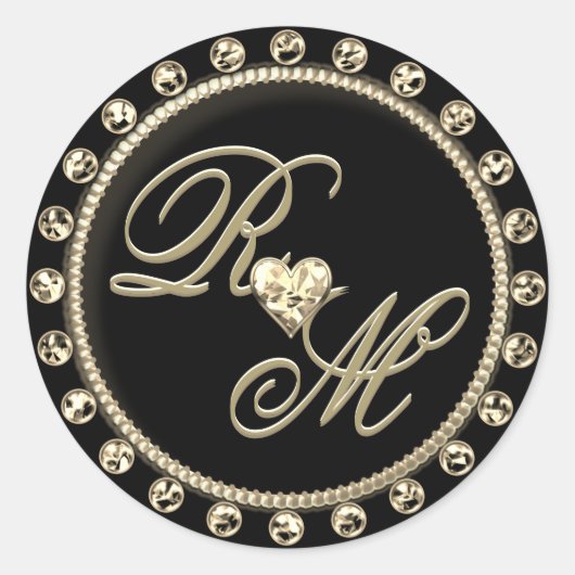 Gepersonaliseerde Koppels Monogram Goud Zwart Ronde Sticker (Voorkant)