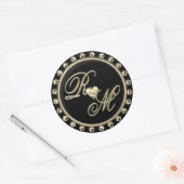 Gepersonaliseerde Koppels Monogram Goud Zwart Ronde Sticker (Envelop)