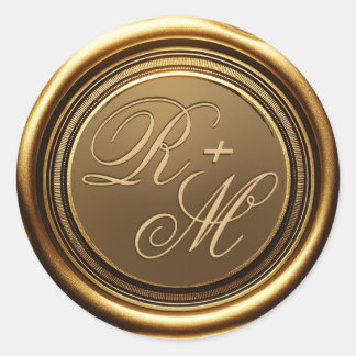 Gepersonaliseerde koppels Monogram Gouden Was Ronde Sticker