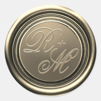 Gepersonaliseerde koppels Monogram Gouden Was Ronde Sticker
