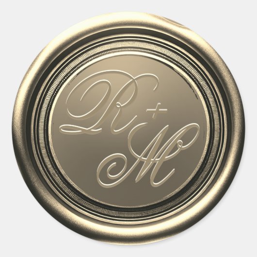 Gepersonaliseerde koppels Monogram Gouden Was Ronde Sticker (Voorkant)