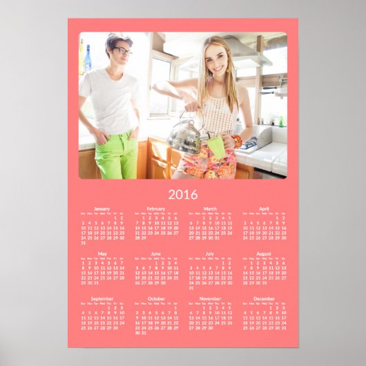 Gepersonaliseerde Koraal Poster Jaarkalender 2016 (Voorkant)
