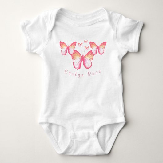 Gepersonaliseerde koraal roze vlinders Baby Bodysu Romper (Voorkant)
