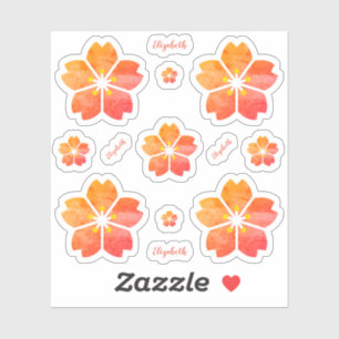 Gepersonaliseerde koraalroze kerry Blossom Vinyl Sticker