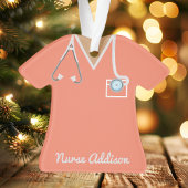 Gepersonaliseerde Koraalverpleegster Scrubs Ornament