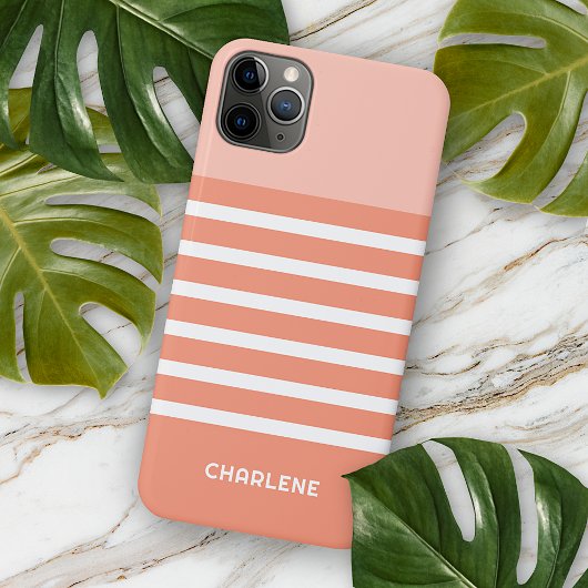 Gepersonaliseerde koraalzalm perzik oranje strepen Case-Mate iPhone case