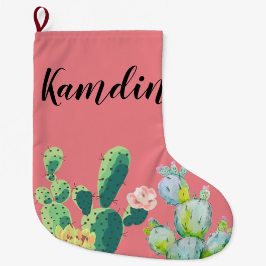 Gepersonaliseerde kous Bohemian Cactus Succulents  Grote Kerstsok (Voorkant)