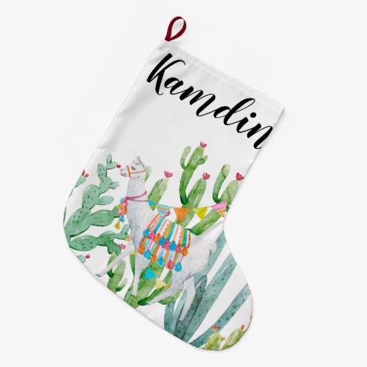 Gepersonaliseerde Kous Boho Llama Bohemian Cacti D Grote Kerstsok (Voorkant (Hangend))