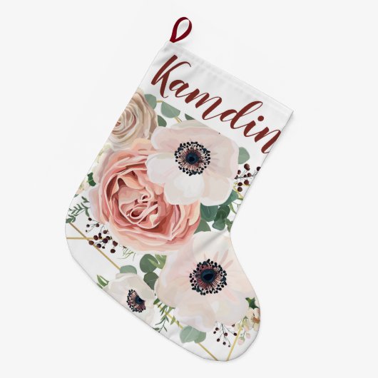 Gepersonaliseerde Kous Geometric Garden Roos Anemo Grote Kerstsok (Voorkant (Hangend))