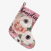 Gepersonaliseerde Kous Geometric Garden Roos Glitt Grote Kerstsok (Voorkant (Hangend))