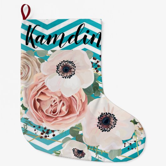 Gepersonaliseerde Kous Geometrisch Roos Chevron Bl Grote Kerstsok (Voorkant)