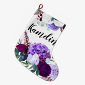 Gepersonaliseerde Kous Lavendel Hibiscus op Wit Grote Kerstsok (Voorkant (Hangend))