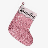 Gepersonaliseerde Kous Roos Gold Glitter Grote Kerstsok (Voorkant (Hangend))