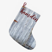 Gepersonaliseerde kous wit wassen hout schuur deur grote kerstsok (Voorkant (Hangend))