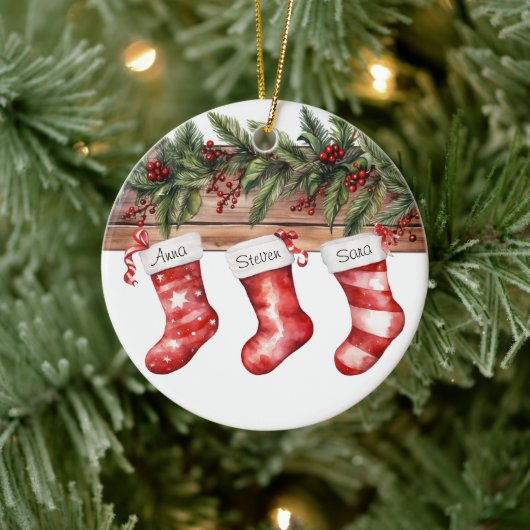 Gepersonaliseerde Kousen Familie van 3 Kerstmis Keramisch Ornament (Boom)