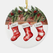 Gepersonaliseerde Kousen Familie van 3 Kerstmis Keramisch Ornament (Voorkant)