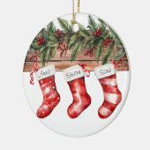 Gepersonaliseerde Kousen Familie van 3 Kerstmis Keramisch Ornament (Links)