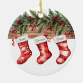 Gepersonaliseerde Kousen Familie van 3 Kerstmis Keramisch Ornament (Achterkant)