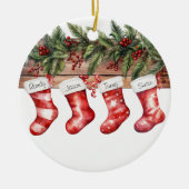 Gepersonaliseerde Kousen Familie van 4 Kerstmis Keramisch Ornament (Voorkant)