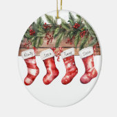 Gepersonaliseerde Kousen Familie van 4 Kerstmis Keramisch Ornament (Links)