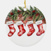 Gepersonaliseerde Kousen Familie van 4 Kerstmis Keramisch Ornament (Achterkant)