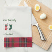 Gepersonaliseerde kousen met kerstmonogrammen theedoek (Quarter Fold)