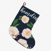 Gepersonaliseerde kousen witte bloemen op donker grote kerstsok (Voorkant (Hangend))