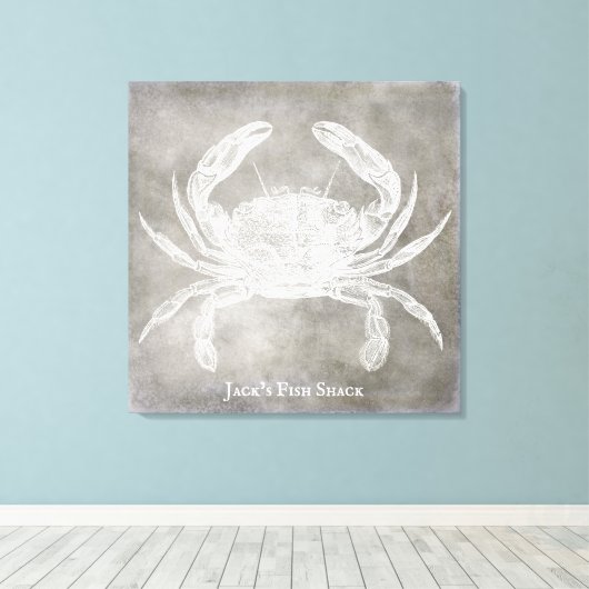 Gepersonaliseerde krab Waterverf neutraal kust Canvas Afdruk (Insitu (Houten vloer))