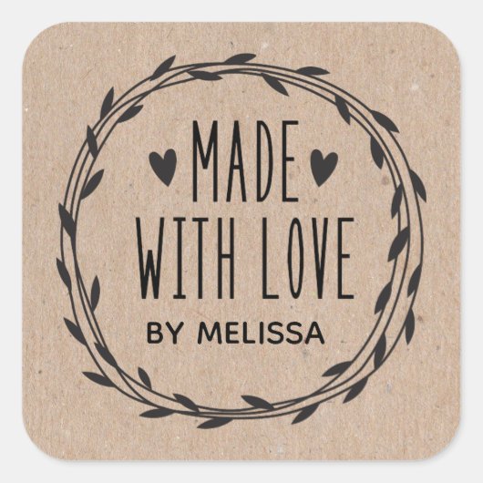 Gepersonaliseerde Kraft gemaakt met liefde Vierkante Sticker (Voorkant)