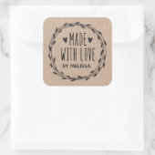 Gepersonaliseerde Kraft gemaakt met liefde Vierkante Sticker (Tas)