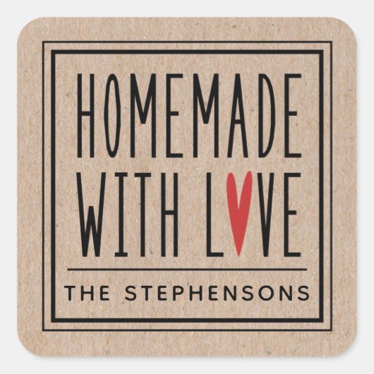 Gepersonaliseerde Kraft gemaakt met liefdesplein s Vierkante Sticker (Voorkant)