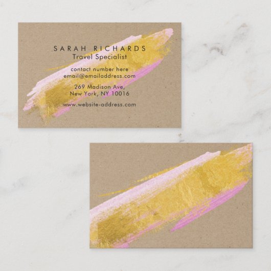 Gepersonaliseerde Kraft Gold Pink Brush-Visitekaar Visitekaartje (Voorkant / Achterkant)
