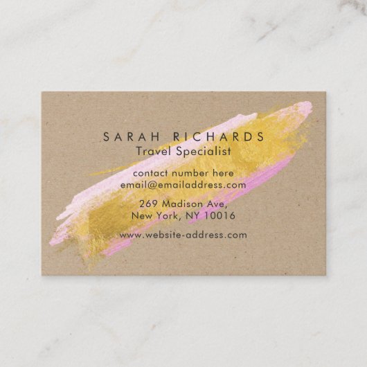 Gepersonaliseerde Kraft Gold Pink Brush-Visitekaar Visitekaartje (Voorkant)