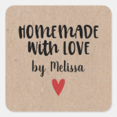 Gepersonaliseerde Kraft Homemade with Love Vierkante Sticker (Voorkant)