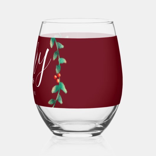 Gepersonaliseerde krans Bourgondië Vrolijke kerstn Wijnglas Zonder Voet (Links)