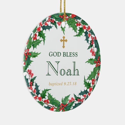 Gepersonaliseerde Krans Doop Gift God Bless Keramisch Ornament (Rechts)