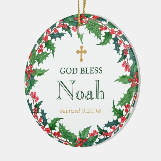 Gepersonaliseerde Krans Doop Gift God Bless Keramisch Ornament (Links)