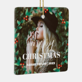 Gepersonaliseerde Krans Vrolijk Kerstfeest Fotoscr Keramisch Ornament