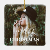 Gepersonaliseerde Krans Vrolijk Kerstfeest Fotoscr Keramisch Ornament (Achterkant)