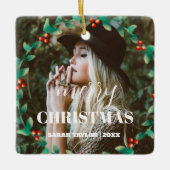 Gepersonaliseerde Krans Vrolijk Kerstfeest Fotoscr Keramisch Ornament (Voorkant)