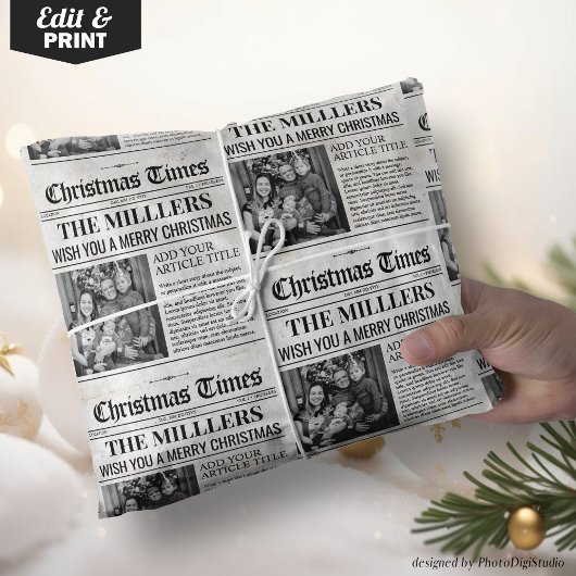 Gepersonaliseerde krant Christmas Wrapping Paper Cadeaupapier