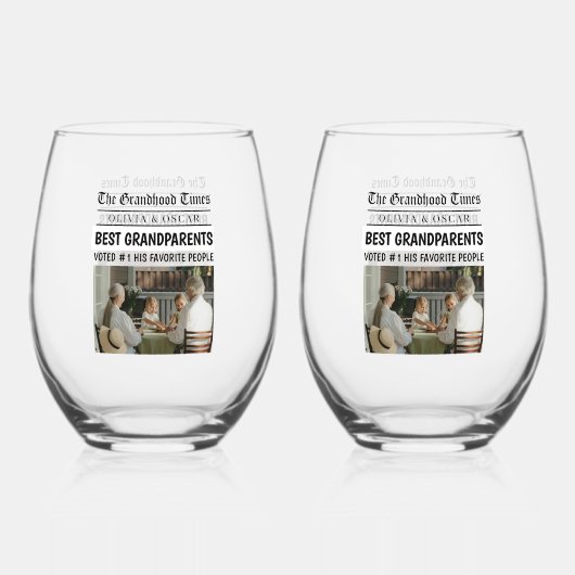 Gepersonaliseerde krant Kop Grootouders Gift Wijnglas Zonder Voet (Achterkant)