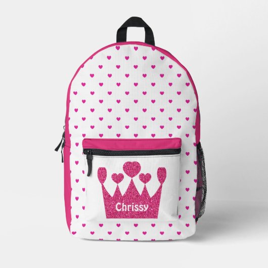 Gepersonaliseerde kroonroze prinses bedrukte rugzak (Voorkant)
